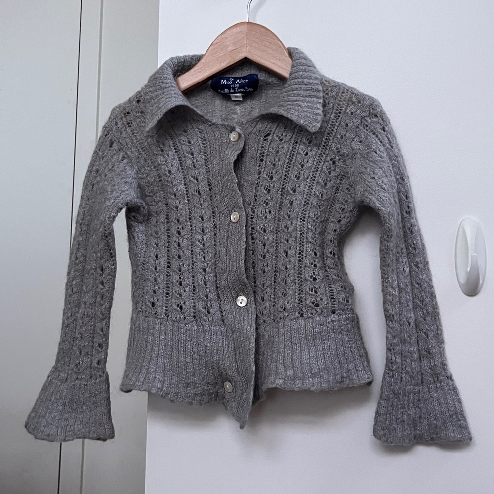 Miss Alice 1998 Maille de Luxe Paris Girls Button down Cardigain Sweater Gray